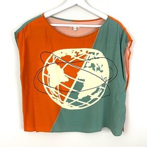 Urban Outfitters Silence + Noise World Globe Graphic Crop Top Blouse